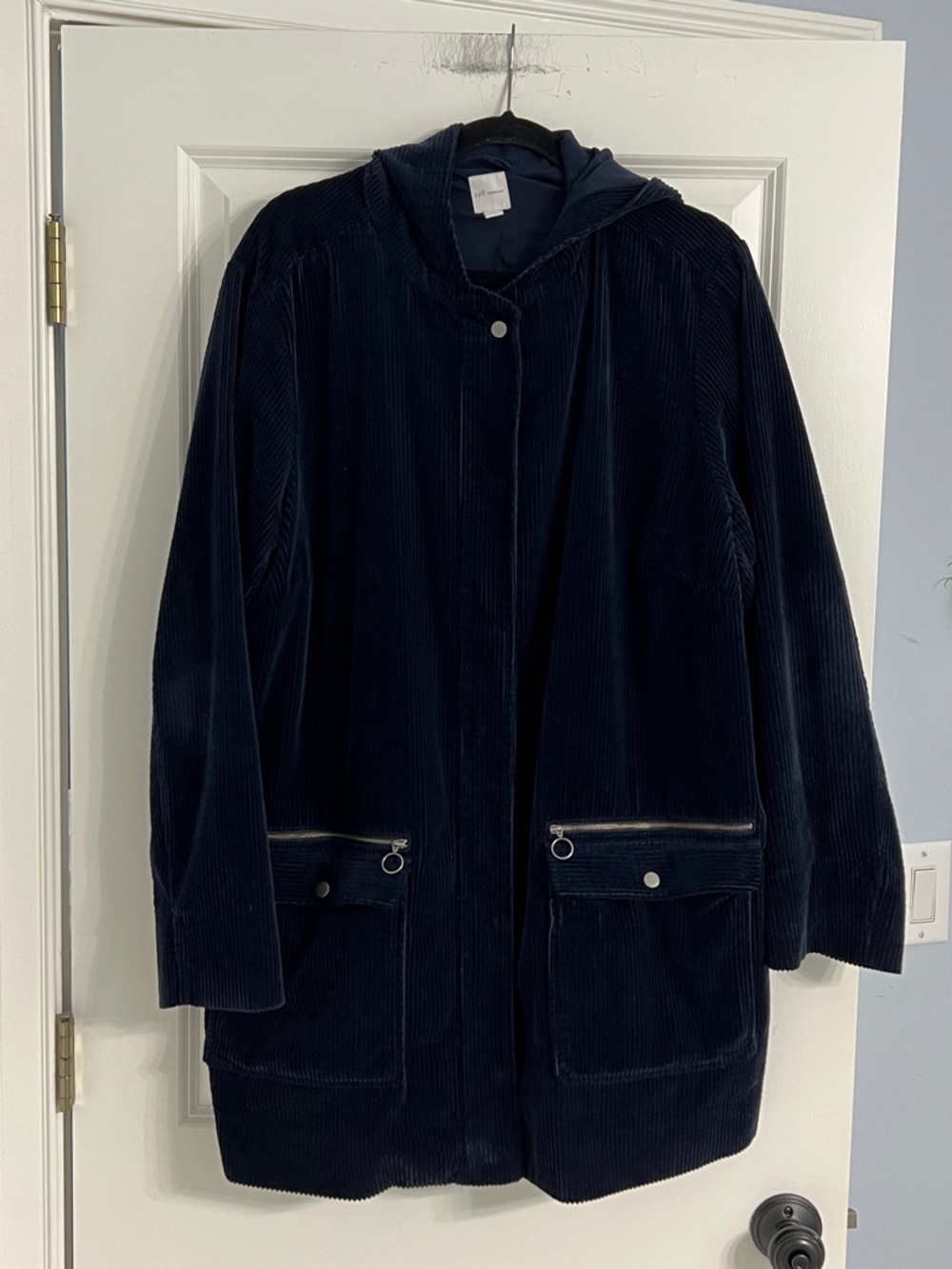 J. Jill Dark Navy Hooded Corduroy Trench Coat